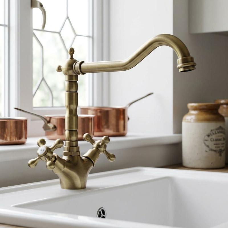 Aquanello Heritage Ascot Klassieke Keuken Nostalgische Keukenkraan Brons met Haakse Uitloop BN-4002-HA